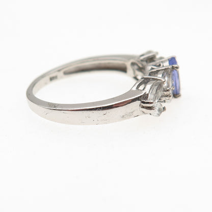 Chuck Clemency 925 Sterling Silver Real Tanzanite & White Topaz Ring Size 7