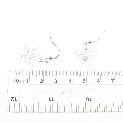 925 Sterling Silver Spiral Star Dangle Earrings