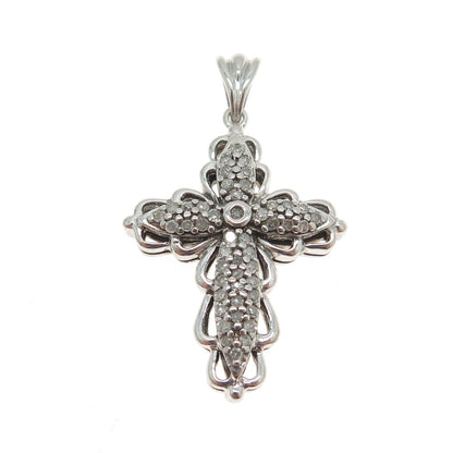 HN HENG NGAI 925 Sterling Silver Real Round-Cut Diamond Cross Pendant