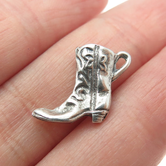 925 Sterling Silver Vintage Cowboy Boot Minimalist Oxidized Charm Pendant