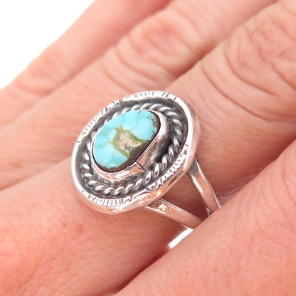 Old Pawn Sterling Silver Vintage Southwestern Turquoise Tribal Ring Size 7.75