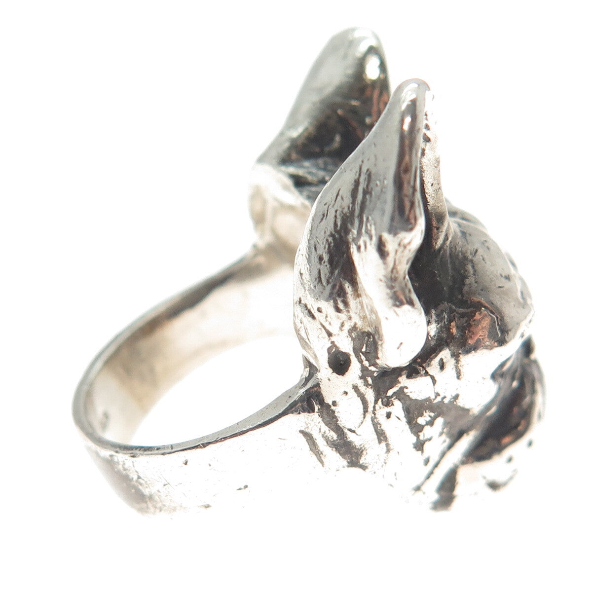 925 Sterling Silver Vintage French Bulldog Oxidized Ring Size 4.5