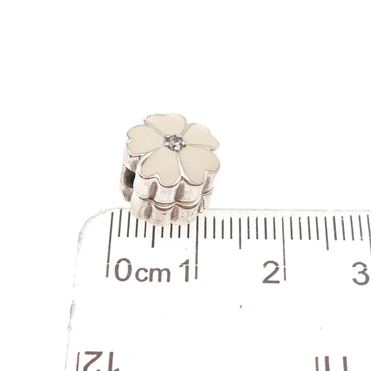 Pandora 925 Sterling Silver Enamel & C Z Primrose Floral Clip Charm