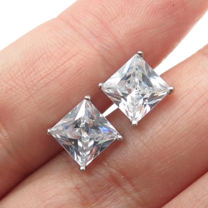 925 Sterling Silver Princess-Cut C Z Stud Earrings