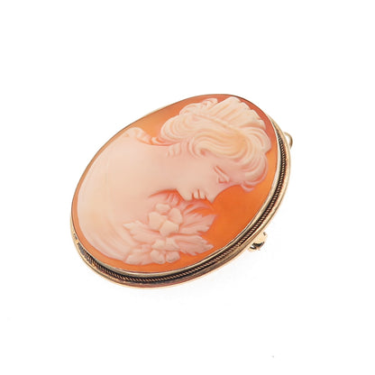 800 Silver Gold Plated Antique Art Deco Real MOP Lady Cameo Pin Brooch / Pendant