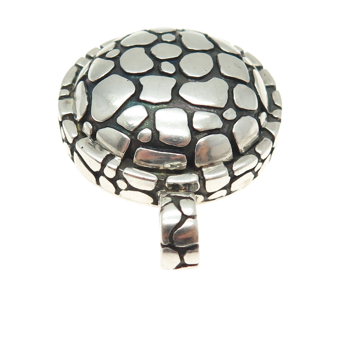 925 Sterling Silver Vintage Pebble Round Pendant