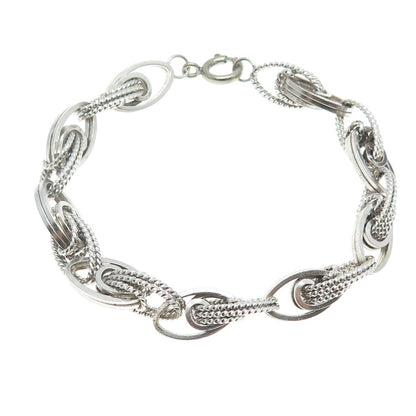 925 Sterling Silver Vintage Modernist Roped Link Bracelet 6.75"