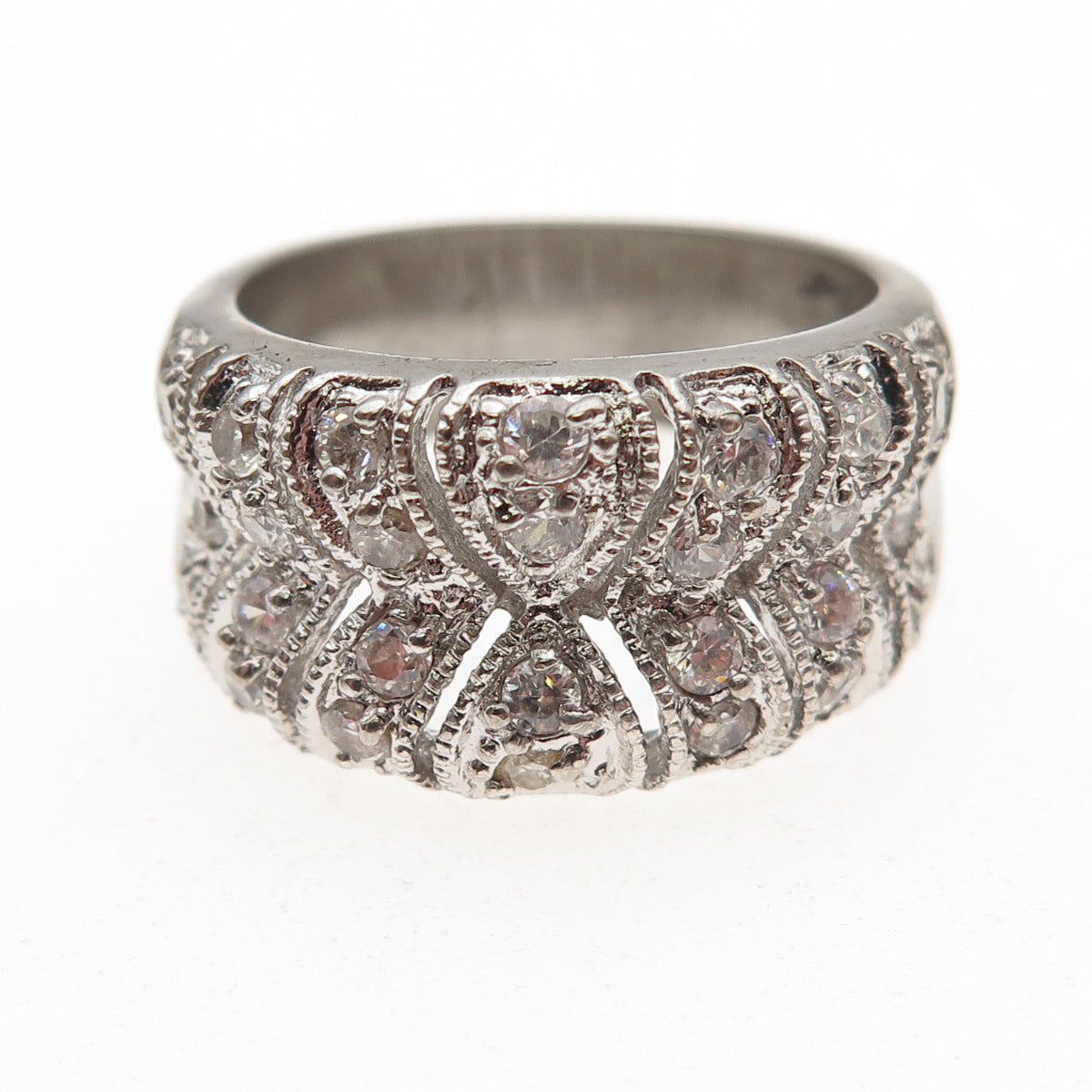 925 Sterling Silver Round-Cut C Z Modernist Ring Size 8