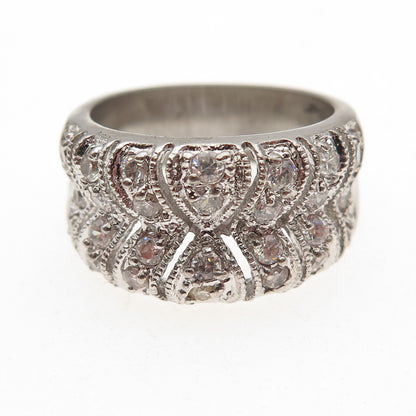 925 Sterling Silver Round-Cut C Z Modernist Ring Size 8