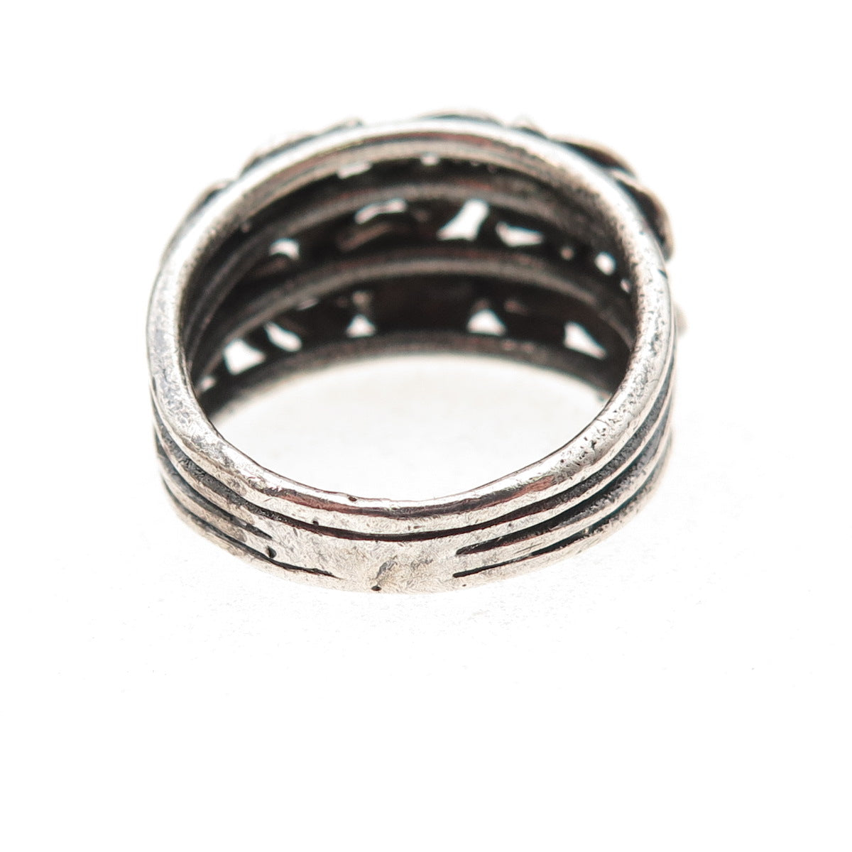 925 Sterling Silver Vintage Modernist Woven Oxidized Ring Size 7.25
