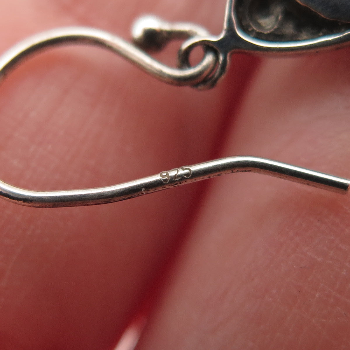 Samuel Benham 925 Sterling Silver Vintage Real Jasper Ornate Teardrop Earrings