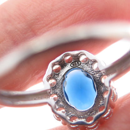925 Sterling Silver Vintage Lab-Created Sapphire & C Z Ring Size 6.75