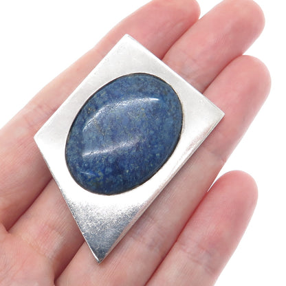 950 Silver Vintage Mexico Real Lapis Lazuli Modernist Geometric Pendant
