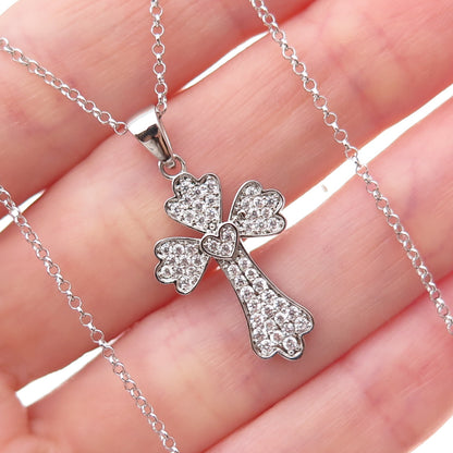Dee Berkle 925 Sterling Silver Round-Cut C Z Cross Cable Chain Necklace 18"