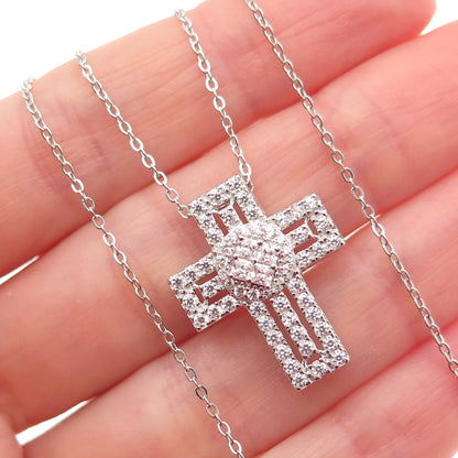 DEE BERKLE Sterling Silver Round & Princess-Cut C Z Cross Chain Necklace 16-18"