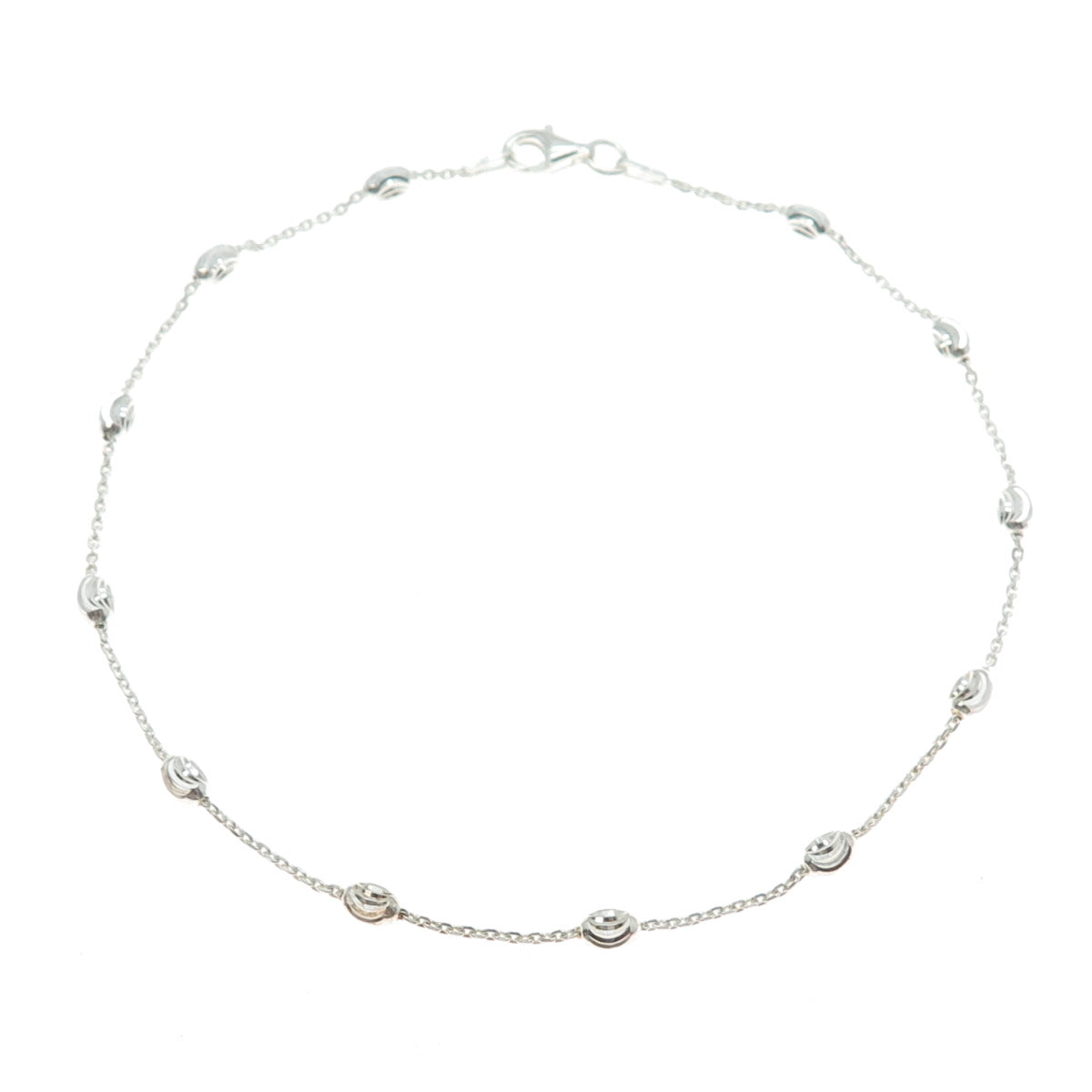 925 Sterling Silver Italy Diamond-Cut Bead Station Cable Anklet / Bracelet 10"