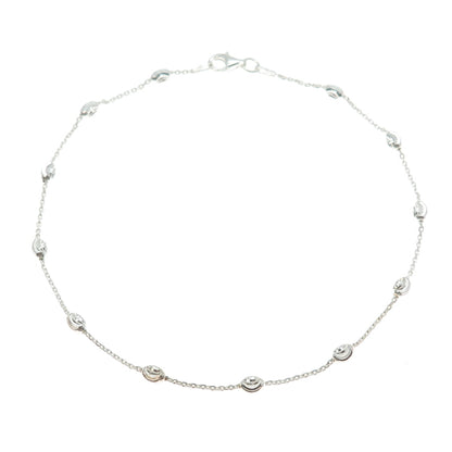 925 Sterling Silver Italy Diamond-Cut Bead Station Cable Anklet / Bracelet 10"
