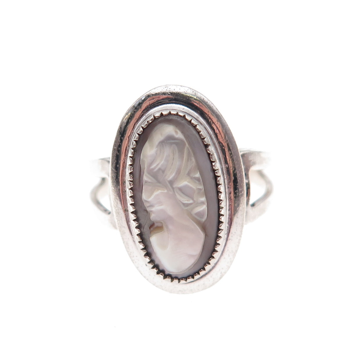Sarah Coventry 925 Sterling Antique Art Deco Real MOP Lady Cameo Ring Size 4.25