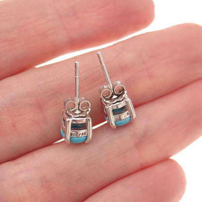 925 Sterling Silver Real Sleeping Beauty Turquoise Stud Earrings