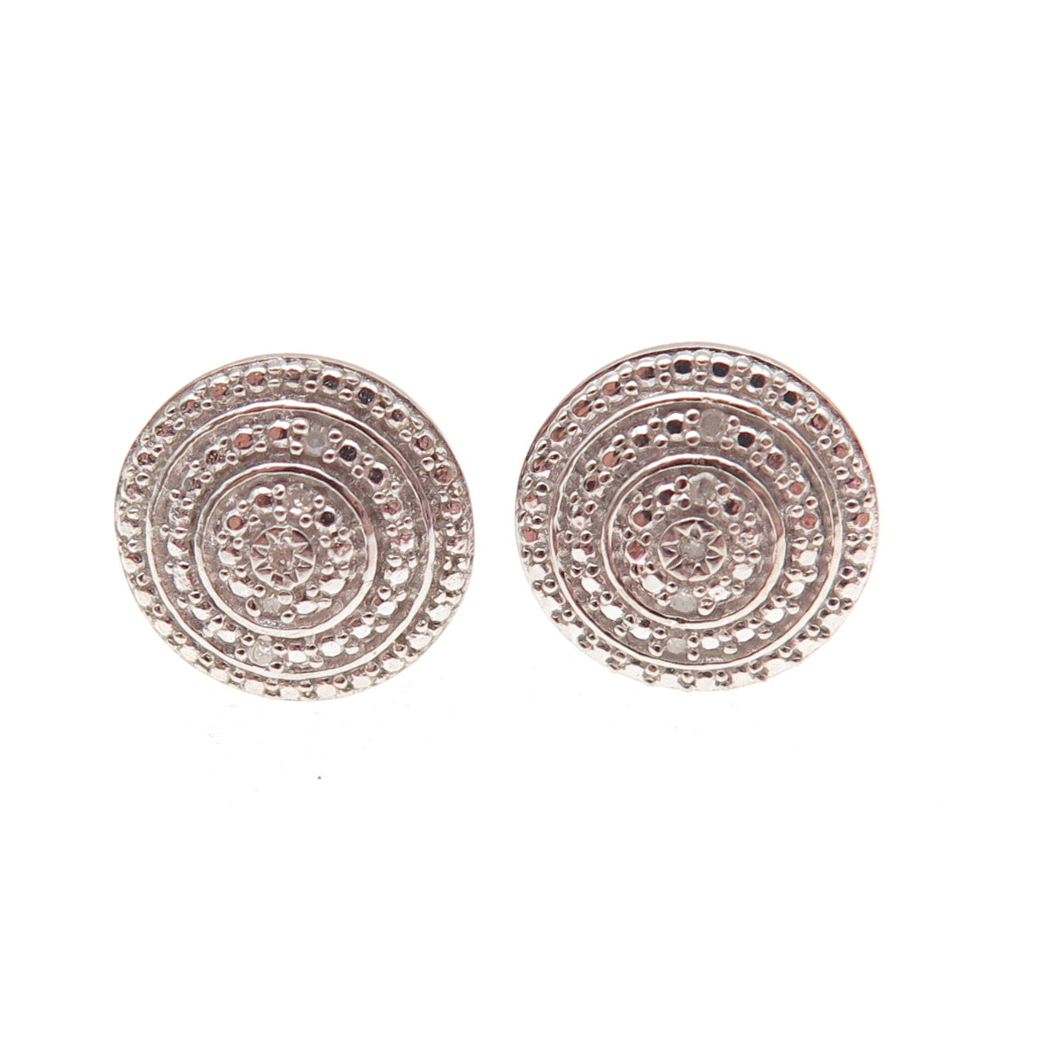 925 Sterling Silver Real Round-Cut Diamond Stud Earrings
