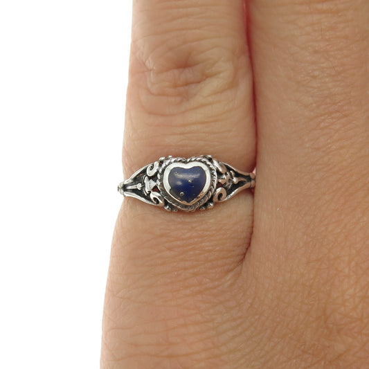 925 Sterling Silver Vintage Real Lapis Lazuli Gemstone Ring Size 4.5