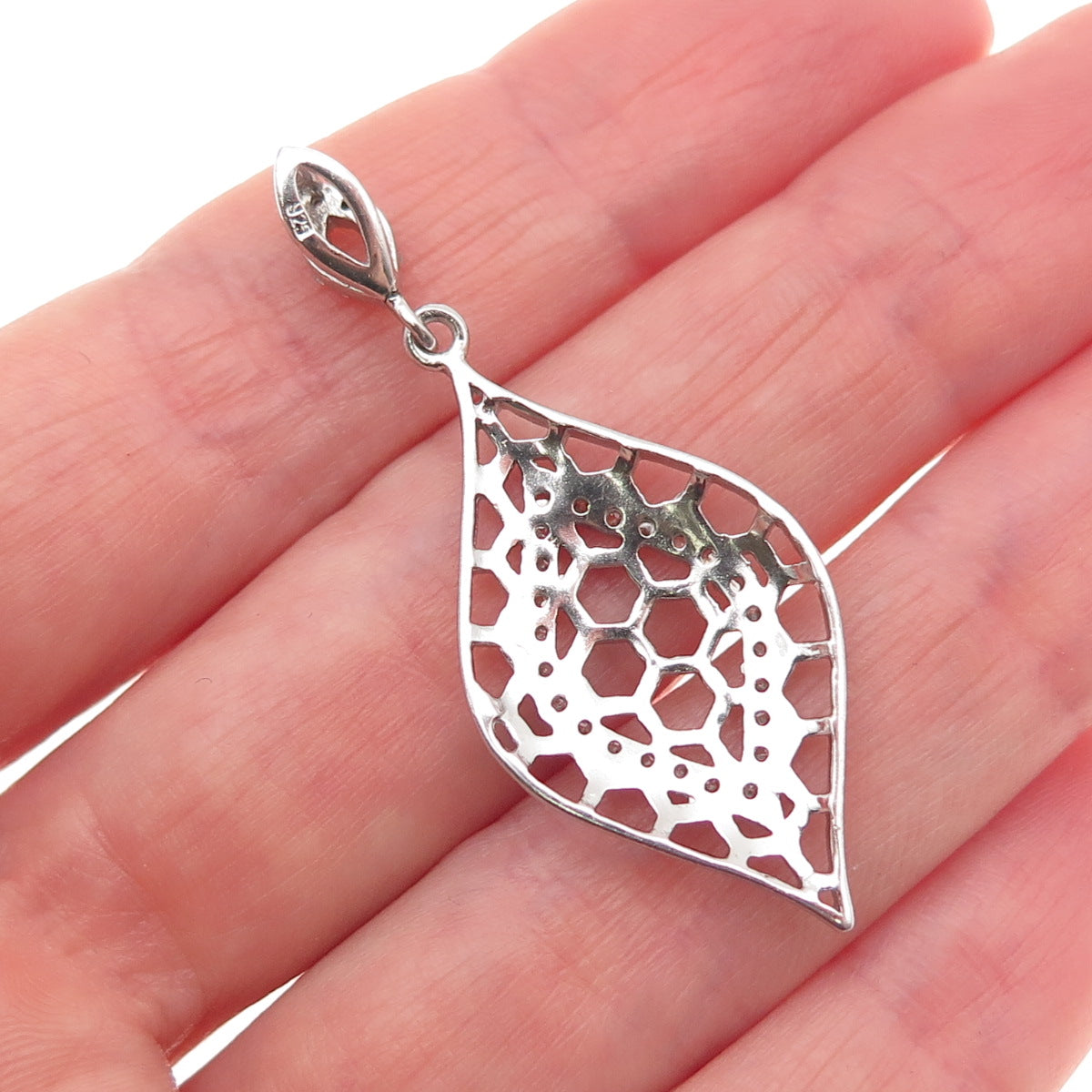 925 Sterling Silver Round-Cut C Z Honey Comb Petal Slide Charm Pendant