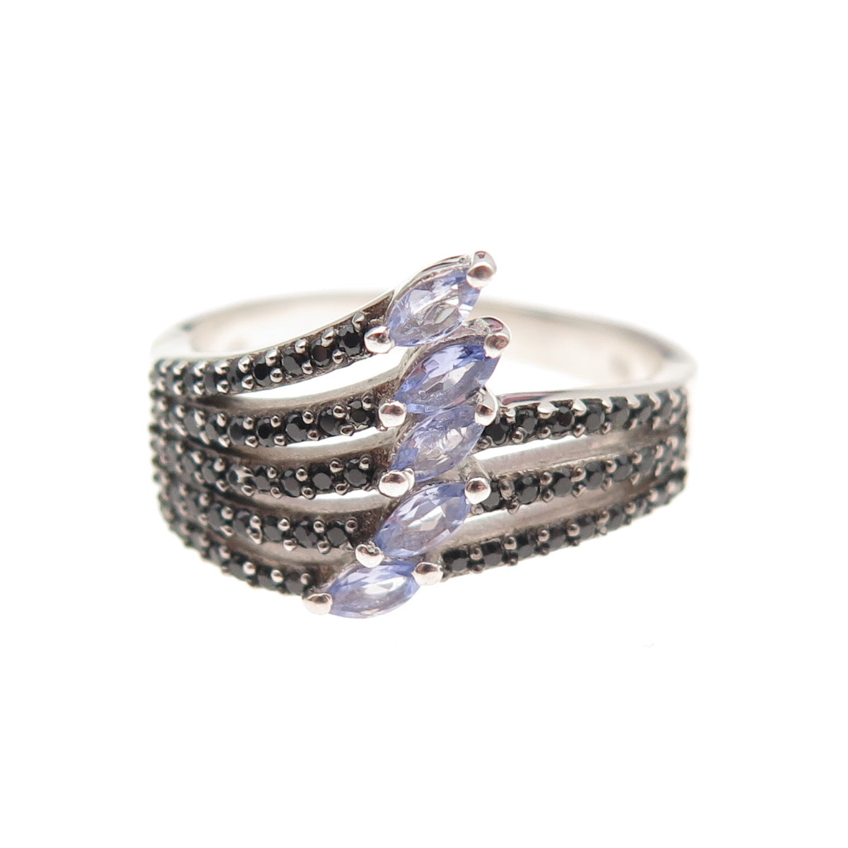 Chuck Clemency 925 Sterling Silver Real Tanzanite & Black Spinel Ring Size 8