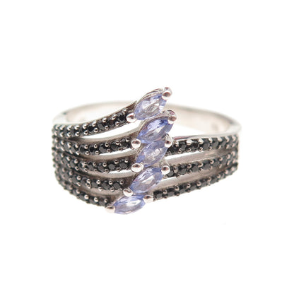 Chuck Clemency 925 Sterling Silver Real Tanzanite & Black Spinel Ring Size 8