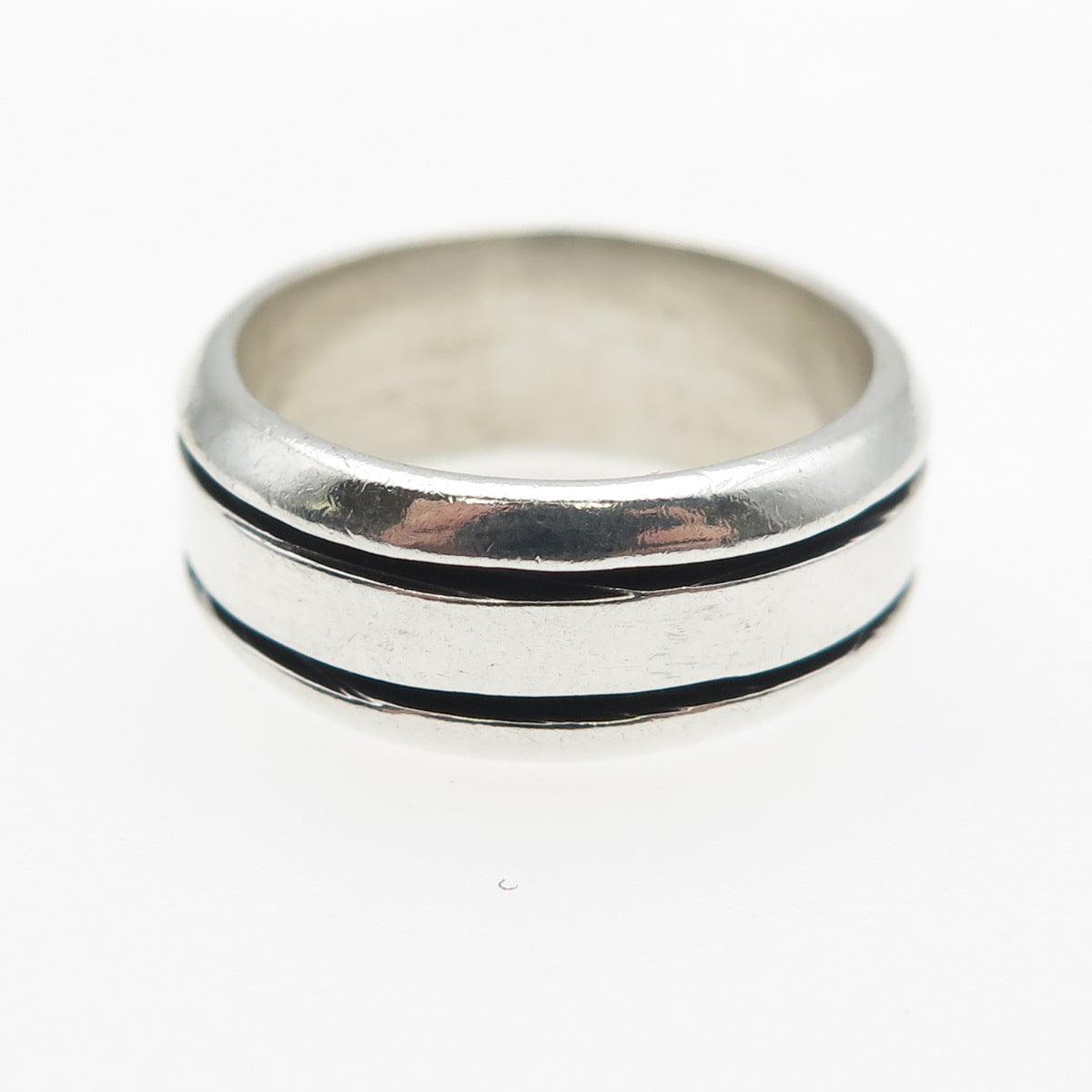 925 Sterling Silver Vintage Modernist Oxidized Band Ring Size 6