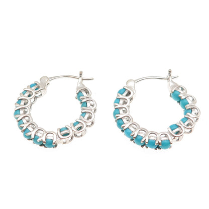 D'Joy 925 Sterling Silver Real Sleeping Beauty Turquoise In & Out Hoop Earrings