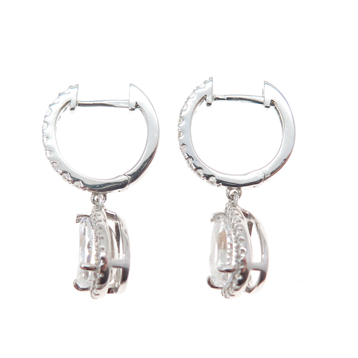 DSMK 925 Sterling Silver Pear & Round-Cut C Z Dangle Earrings