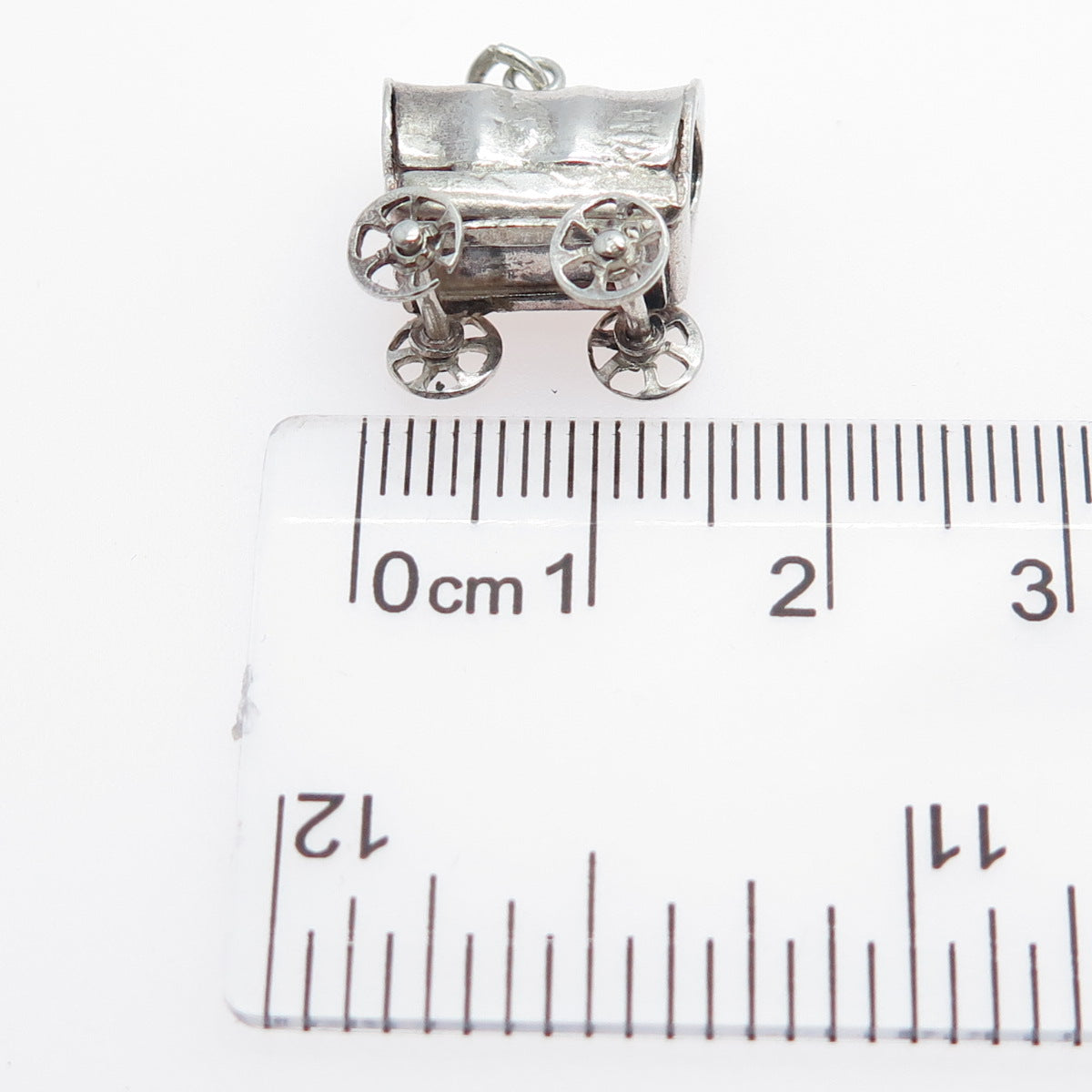 925 Sterling Silver Vintage Farmers Carriage Oxidized Minimalist 3D Pendant