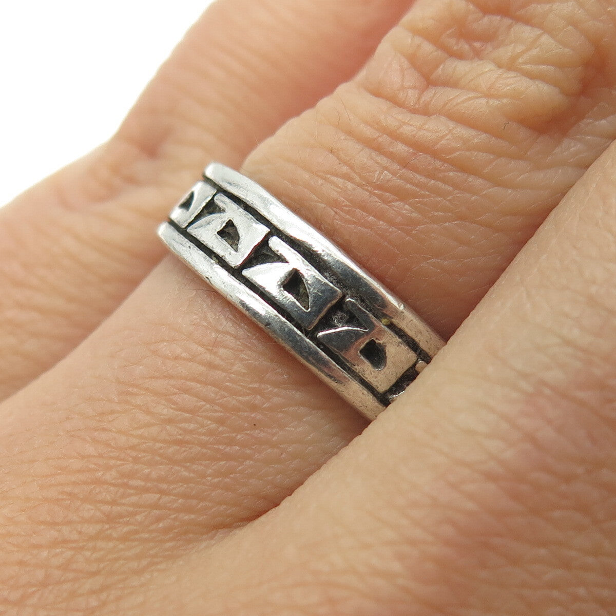 SUN WEST 925 Sterling Silver Vintage Native Symbol Band Ring Size 7