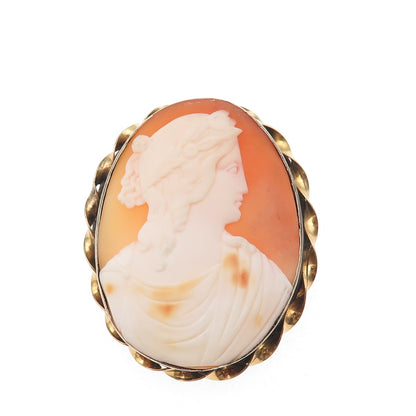 800 Silver Gold Filled Antique Art Deco Real MOP Carved Lady Cameo Pin Brooch
