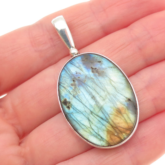 SAJEN 925 Sterling Silver Vintage Real Oval-Cut Labradorite Pendant