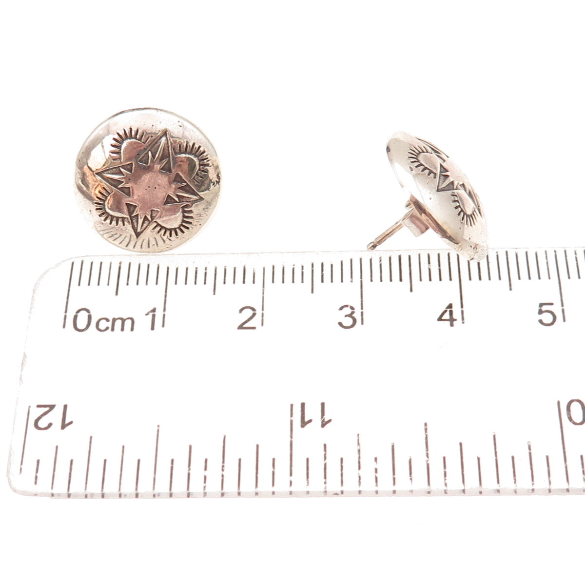 Old Pawn 925 Sterling Silver Vintage Southwestern Concho Tribal Stud Earrings