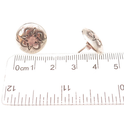 Old Pawn 925 Sterling Silver Vintage Southwestern Concho Tribal Stud Earrings