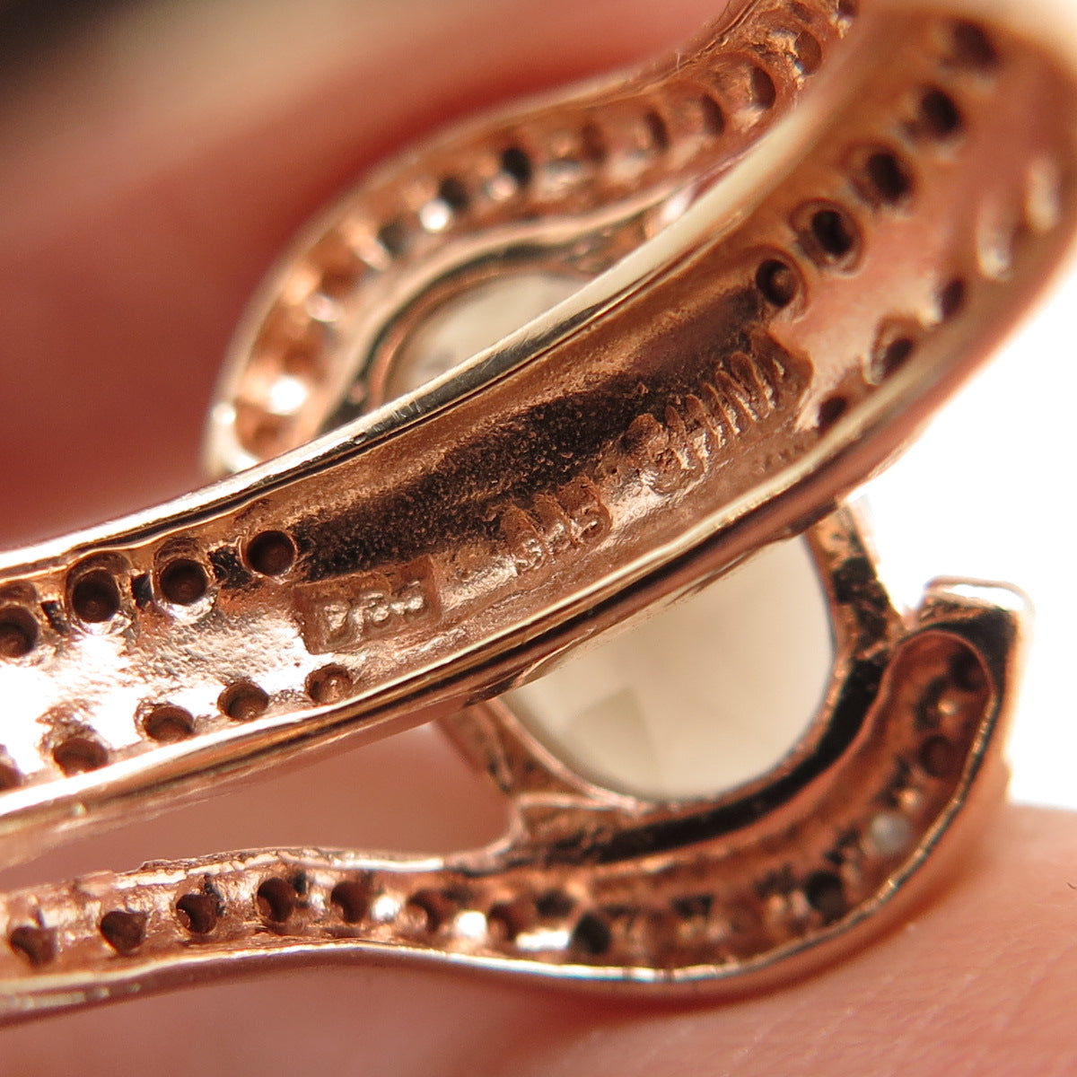 925 Sterling Rose Gold Plated Real Diamond Accent & Smoky Topaz Ring Size 7.25