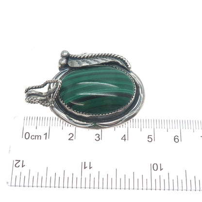GENE NATAAN NAVAJO Old Pawn Sterling Silver Vintage Malachite Feather Pendant