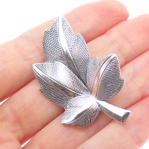JEWELART 925 Sterling Silver Vintage Textured Floral Leaf Oxidized Pin Brooch