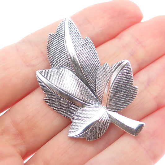 JEWELART 925 Sterling Silver Vintage Textured Floral Leaf Oxidized Pin Brooch