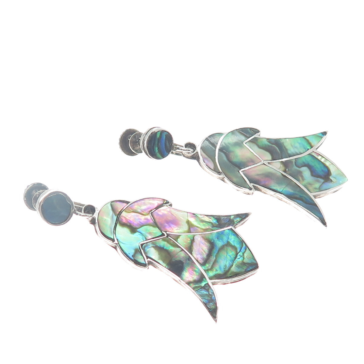 925 Sterling Silver Vintage Mexico Real Abalone Shell Flower Screw Back Earrings