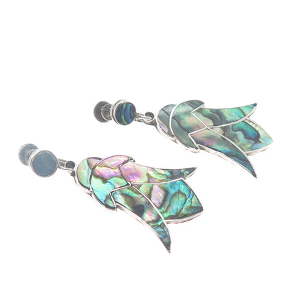 925 Sterling Silver Vintage Mexico Real Abalone Shell Flower Screw Back Earrings