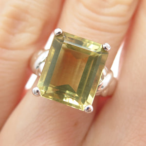 925 Sterling Silver Vintage Real Emerald-Cut Lime Citrine Ring Size 5.75