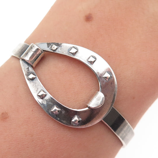925 Sterling Silver Vintage Horseshoe Hook & Eye Oxidized Bangle Bracelet 5.75"
