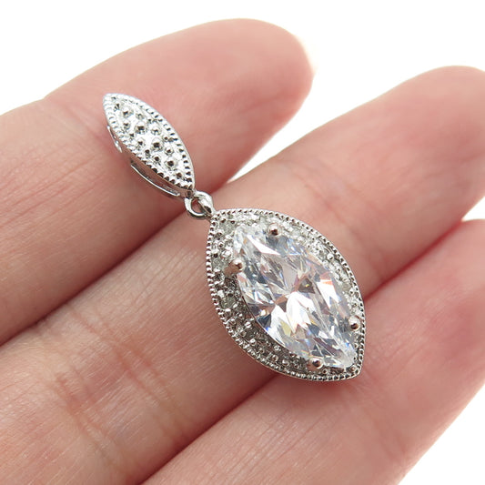 925 Sterling Silver Real Round-Cut Diamond & Marquise-Cut C Z Slide Pendant