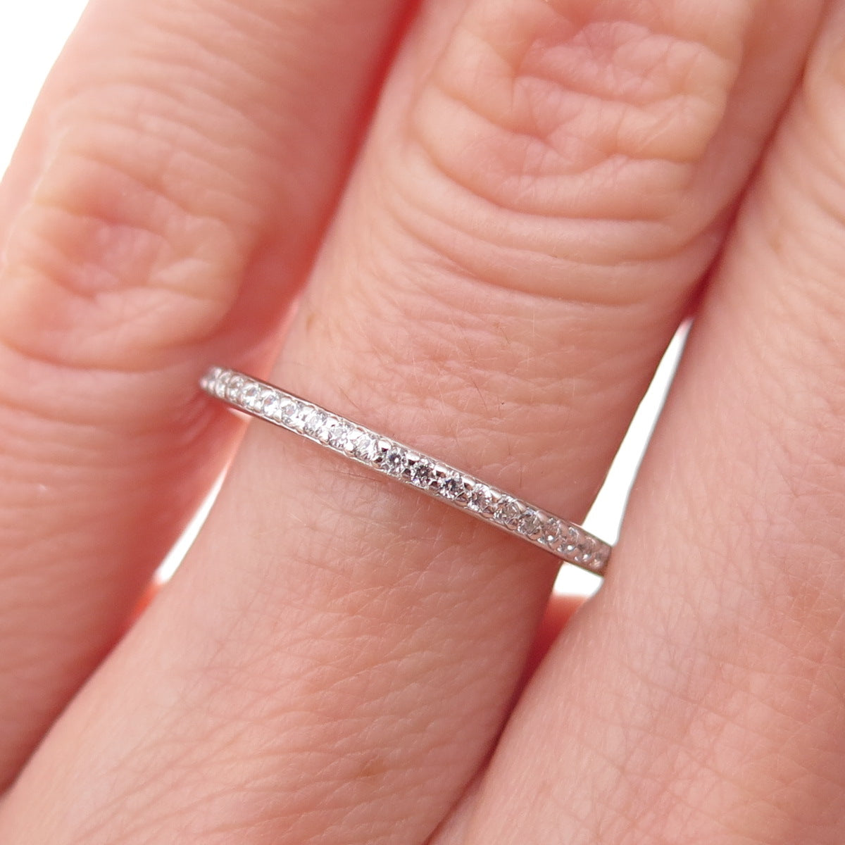 925 Sterling Silver Round-Cut C Z Half Eternity Stackable Band Ring Size 6