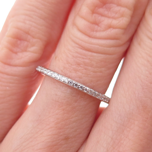 925 Sterling Silver Round-Cut C Z Half Eternity Stackable Band Ring Size 6