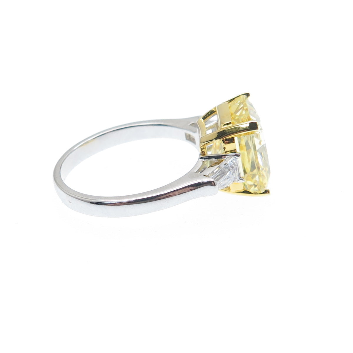 DSMK 925 Sterling Silver 2-Tone Canary & White Multi-Cut C Z Ring Size 6