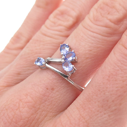 925 Sterling Silver Real Oval-Cut Tanzanite Bypass Ring Size 7.5